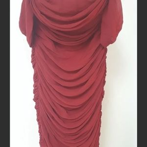 wine ruched draped chiffon dress